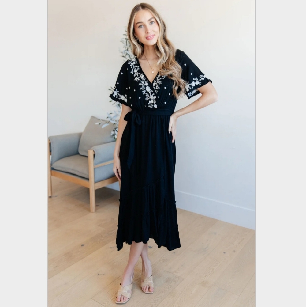 NWOT Polagram "The Way You Look Tonight V-Neck Dress" ➡️NO BELT⬅️ Blk🖤Wht🤍 Med